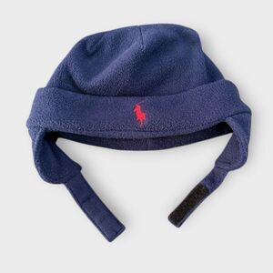 Polo Ralph Lauren Infant Boys Fleece Navy Beanie with Strap and Mittens Set